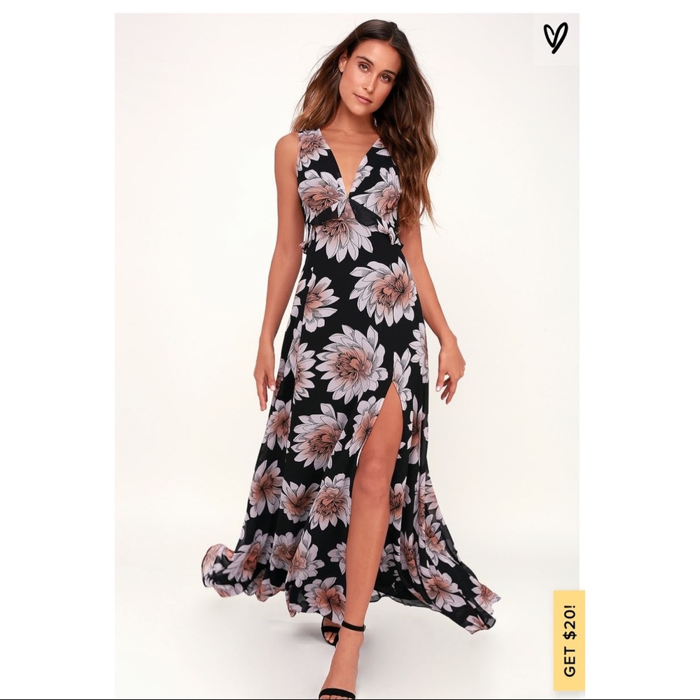 Black Floral Print Sleeveless Maxi Dress